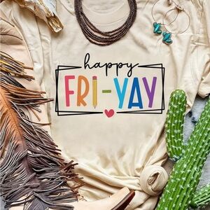 Fri-yay colorful Print Crew Neck T-Shirt medium